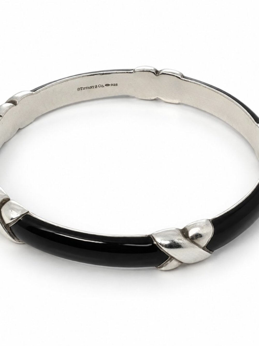 Tiffany & Co Signature X Black Enamel Bangle Bracelet 7.5" in 925 Silver